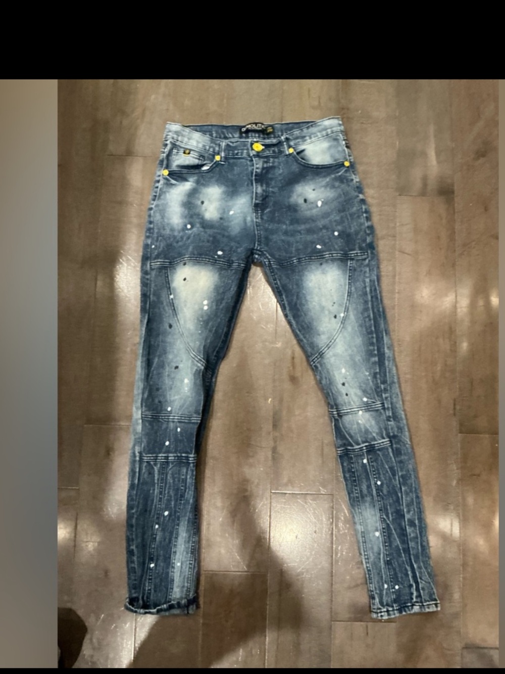 Demolition Platinum Moto Skinny Jeans Men's 32 Paint Splatter Distressed Biker